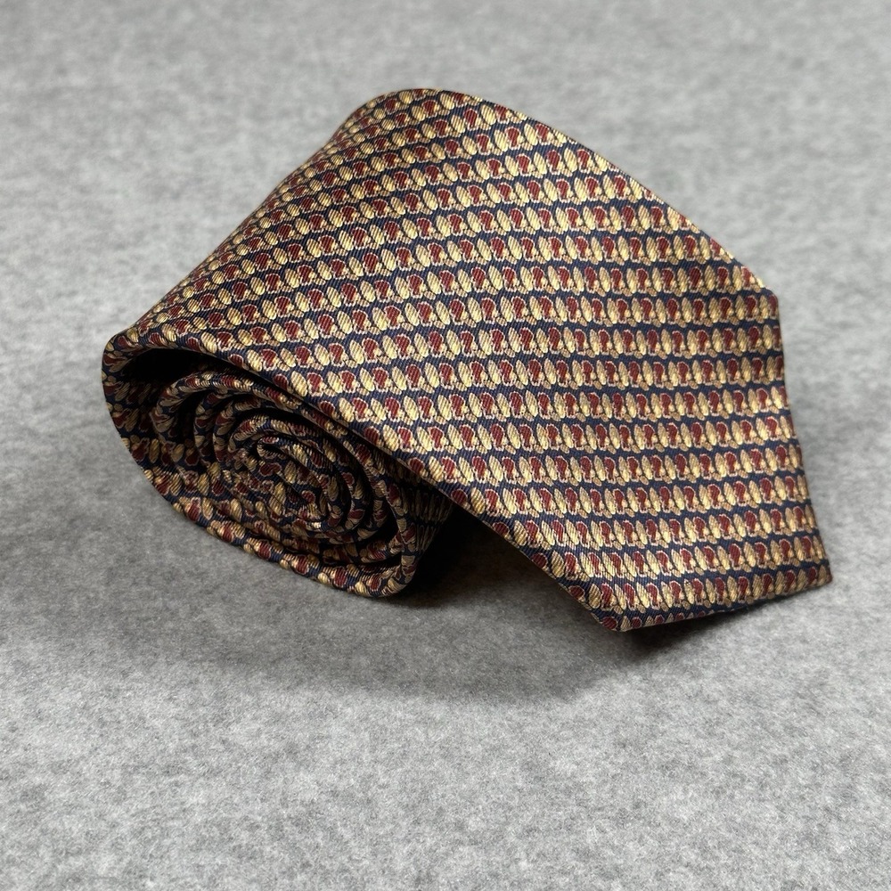 Vintage Aquascutum London Silk Tie Navy Red Geometric Medallion 54x3.25in